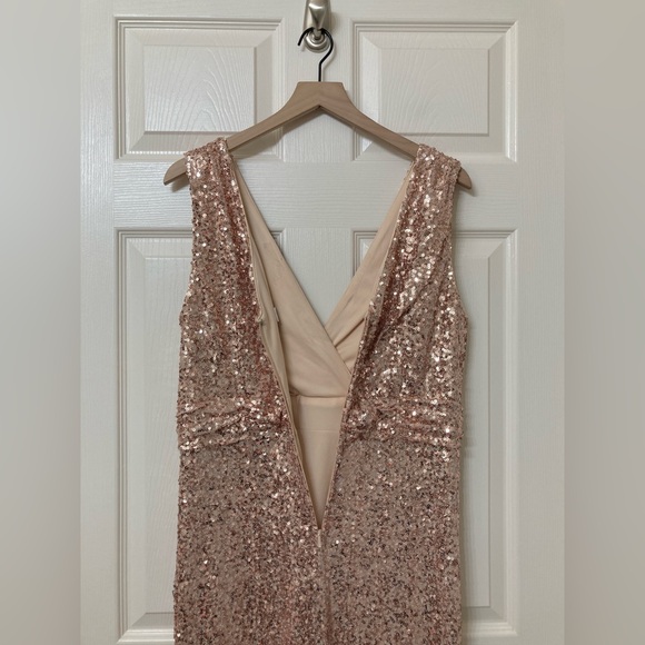 Badgley Mischka Rose Gold Sequins Floor Length Dress Gown 12 Pageant Prom Formal - Picture 6 of 13